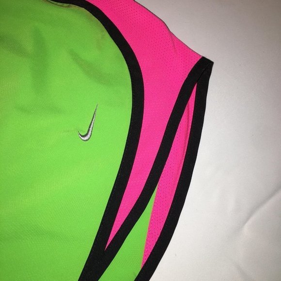 Nike Tempo Logo Dri Fit Lime Green Hot Pink Stripe Running Shorts Size XS - Picture 7 of 8